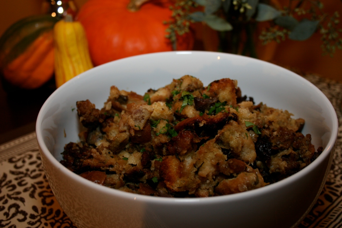 stuffing for turkey dinner in a bowl ready to serve